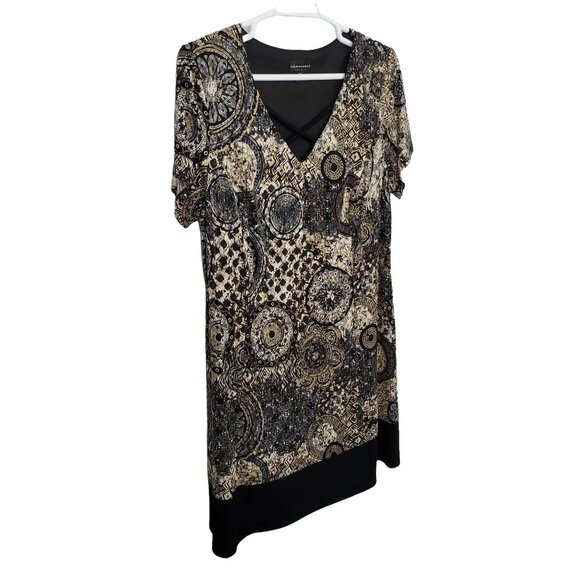 Connected Size 18W Dress Patterned Crisscross Neck Earthy Artifact Print - Picture 1 of 7